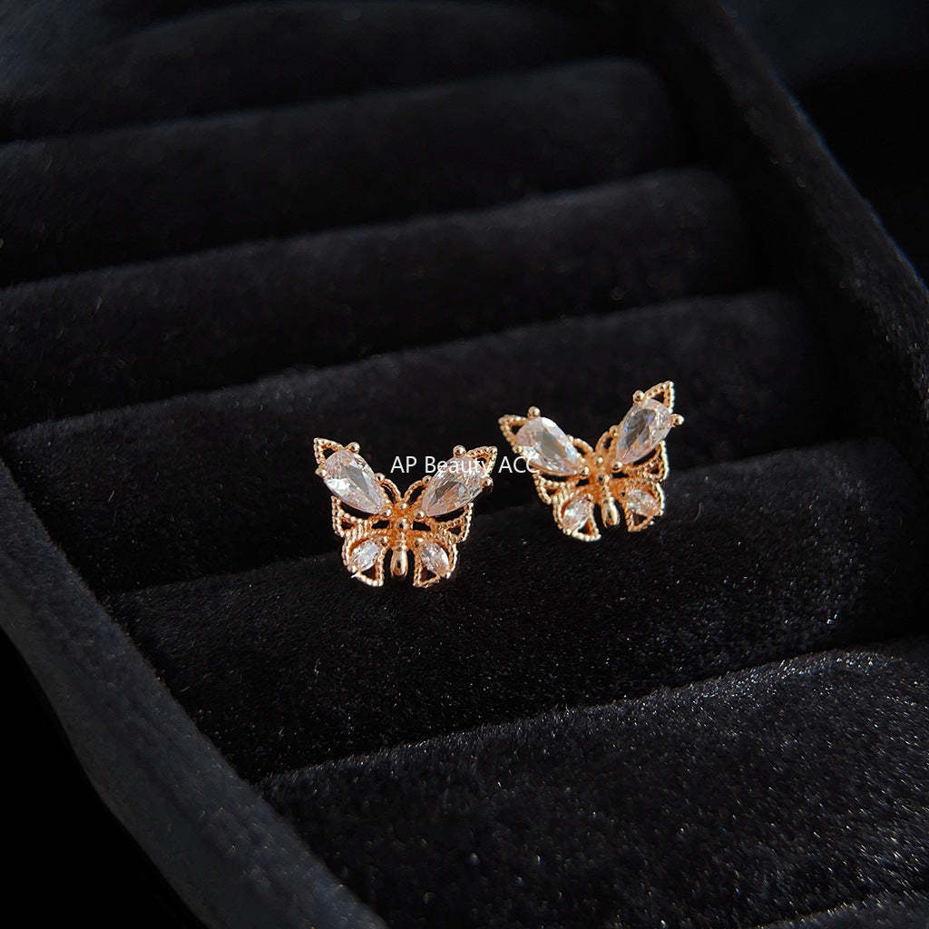 C관 - 미니 큐빅 로즈 골드 도금 나비 귀걸이 숲 속 스타일 귀걸이 [3846] 24.04-2