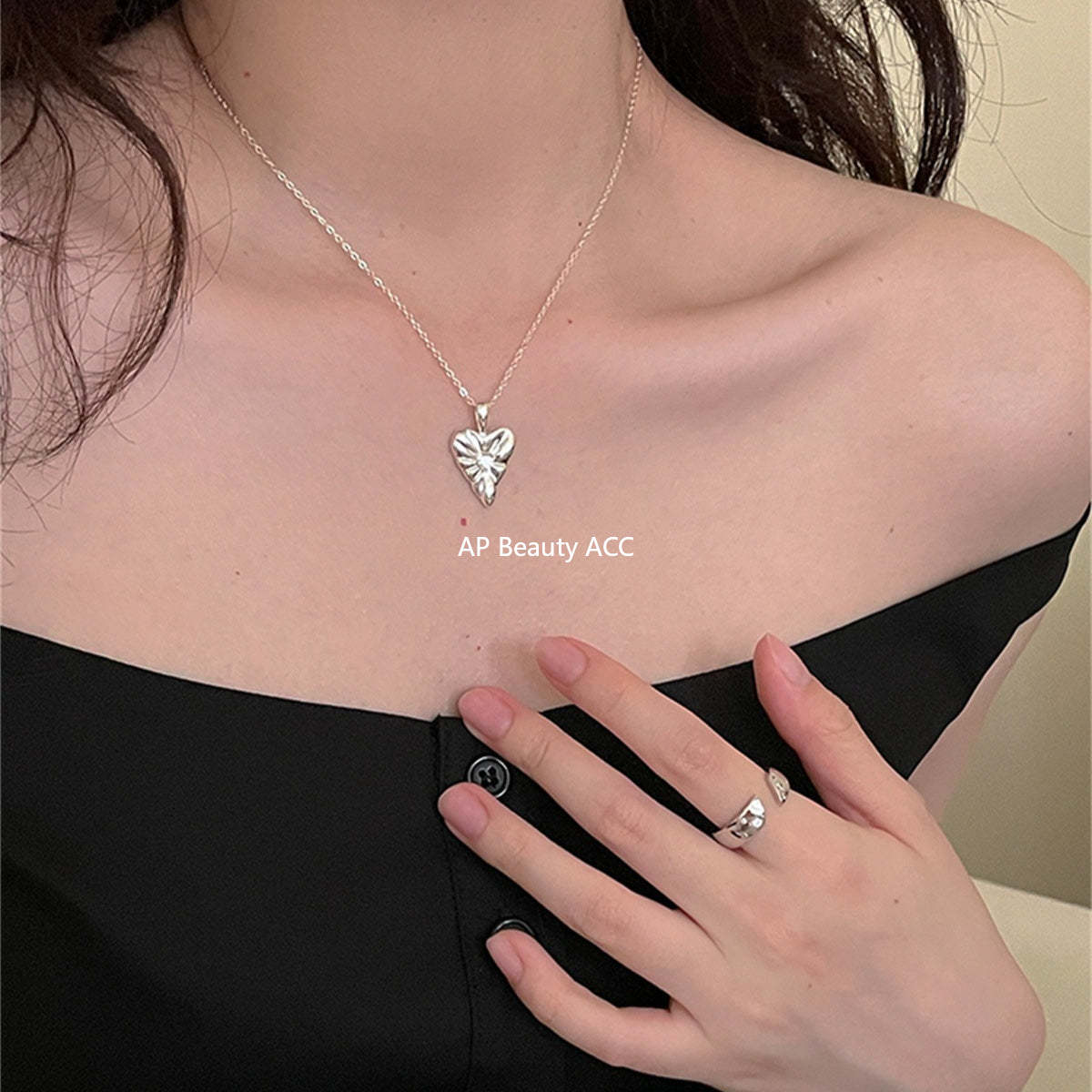 A관 - 925 실버 하트 웨이브 큐빅 펜던트 목걸이 [XL-1204] 25.10-1