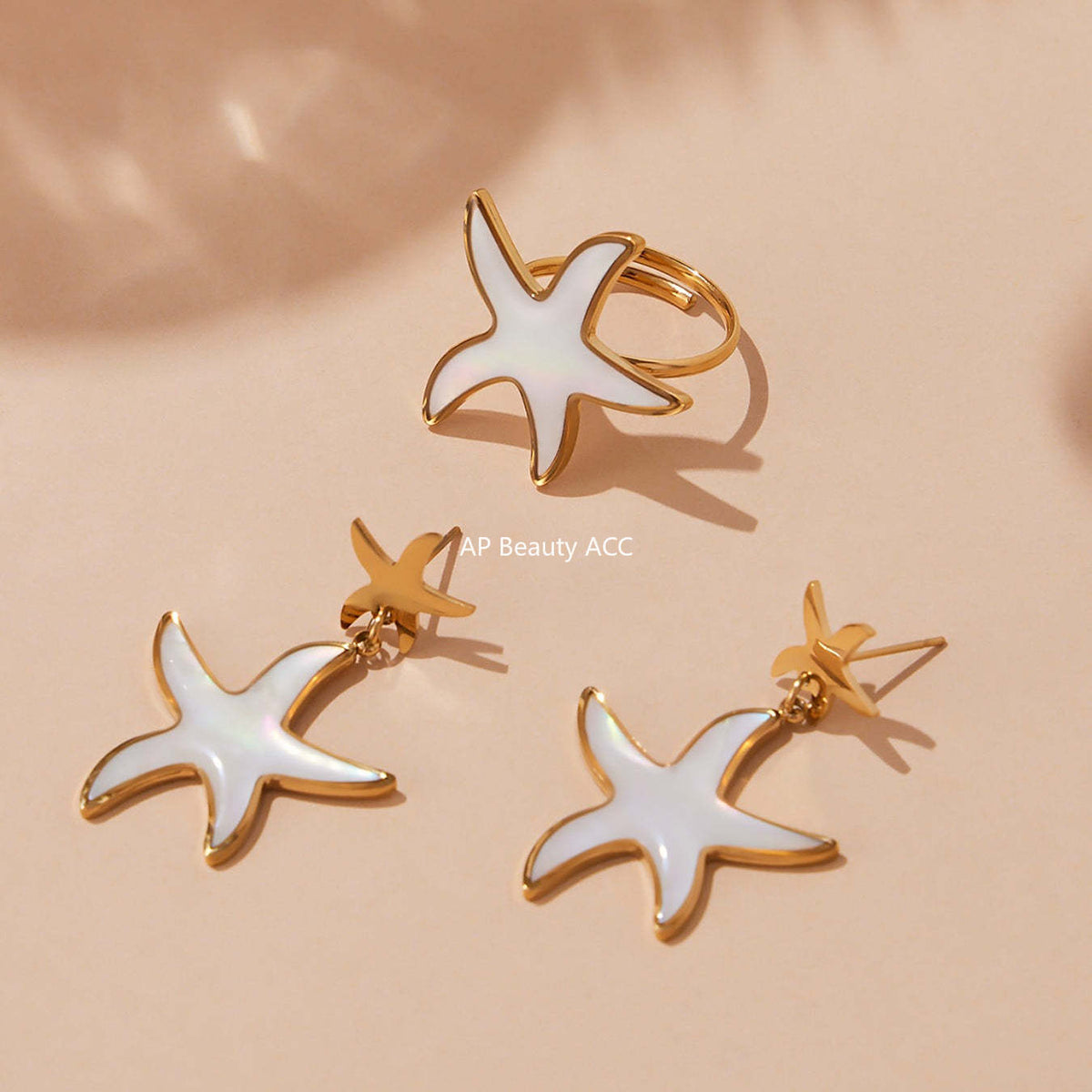 D관 - 천연 자개 에나멜 하트 별 펜던트 스테인리스 스틸 귀걸이 반지 [TXF410] 25.09-4