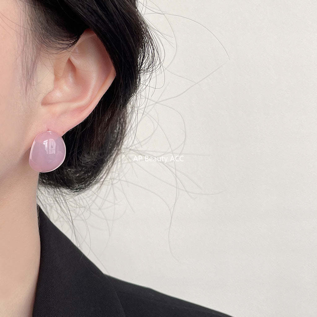 C관 - 봄 느낌 소녀 감성 핑크 수지 기하학 물방울 귀걸이 [3764-3765] 24.04-1