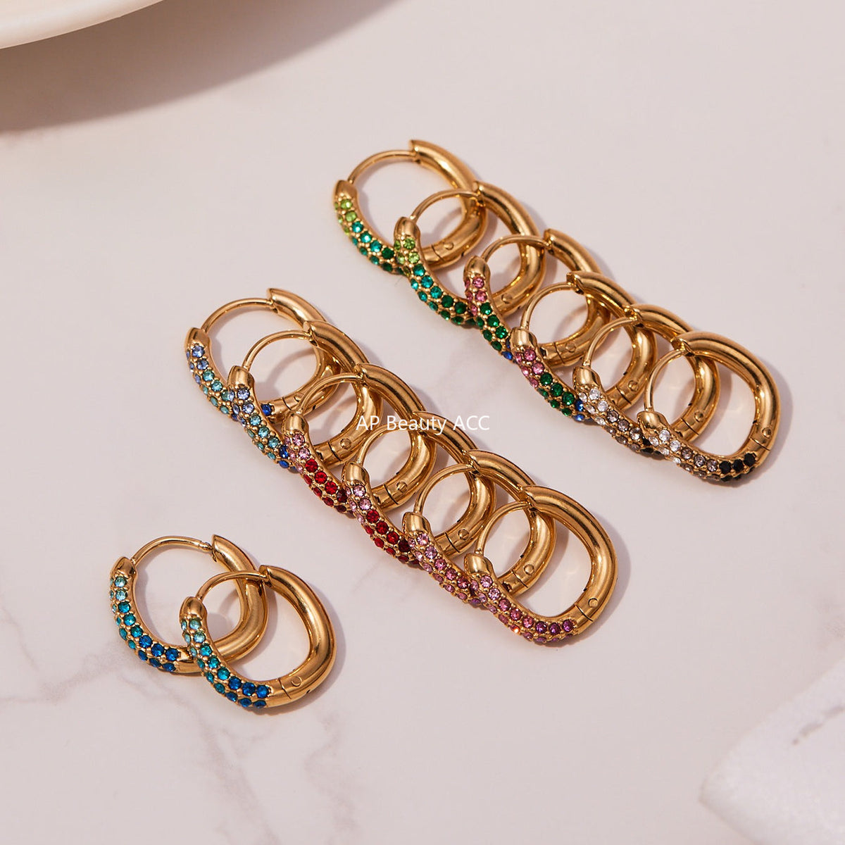 D관 - 스테인리스 18K 도금 멀티컬러 큐빅 링 귀걸이 [F752] 25.11-1