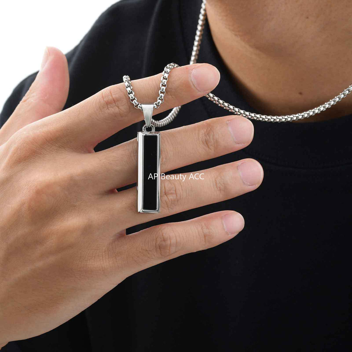 G관 - 스테인리스 오닉스 마노 터키석 펜던트 목걸이 [PN-2221] 25.11-1