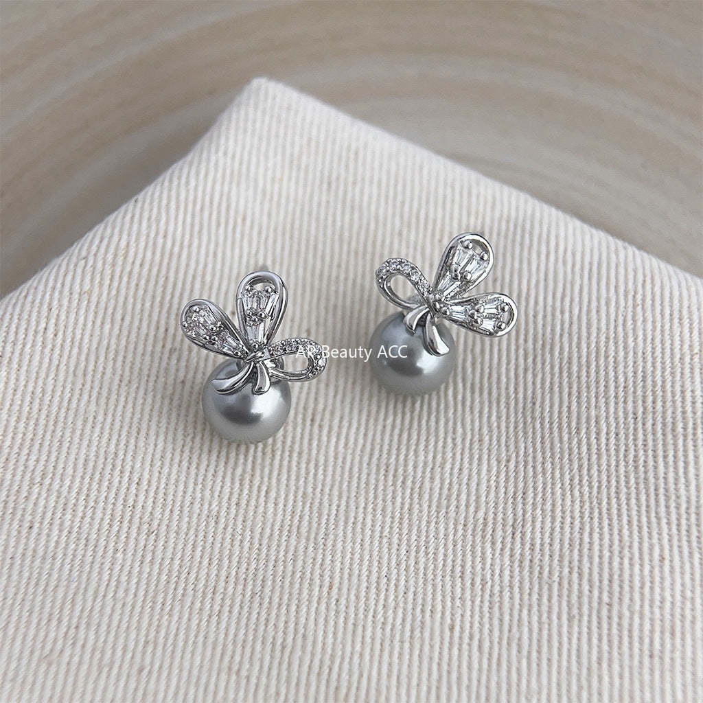C관 - 고급스러운 글라스 진주 나비 은침 귀걸이 [3968] 24.05-5