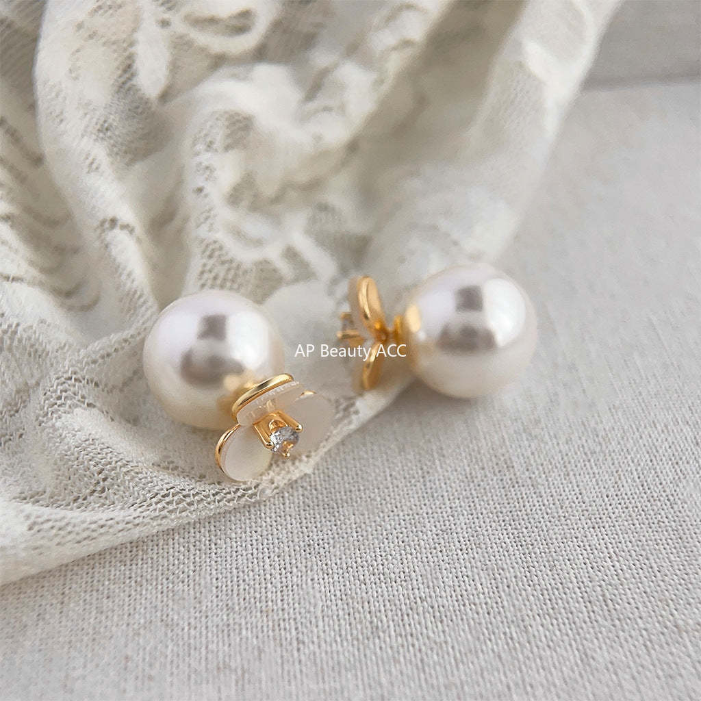 C관 - 진주와 큐빅 십자형 14K 도금 은침 귀걸이 [3959] 24.05-3