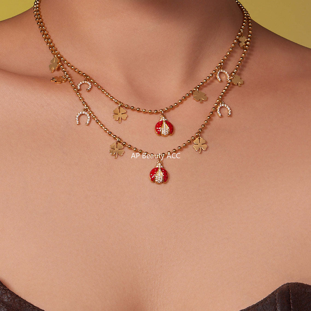 D관 - 스테인리스 스틸 무당벌레 큐빅 펜던트 목걸이 귀걸이 팔찌 발찌 [TXP479] 25.11-4