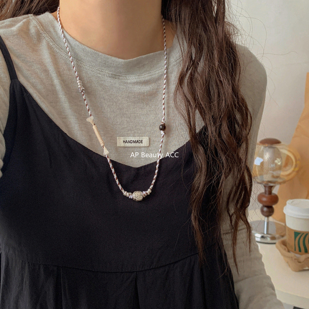 A관 - 925 실버 코끼리 핸드메이드 비즈 스트랩 팔찌 목걸이 [1608] 25.11-2