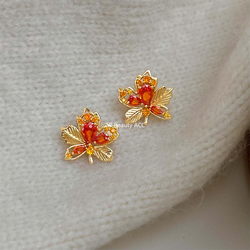 C관 - 단풍잎 큐빅 디자인 925 은침 귀걸이 [7086] 25.11-4