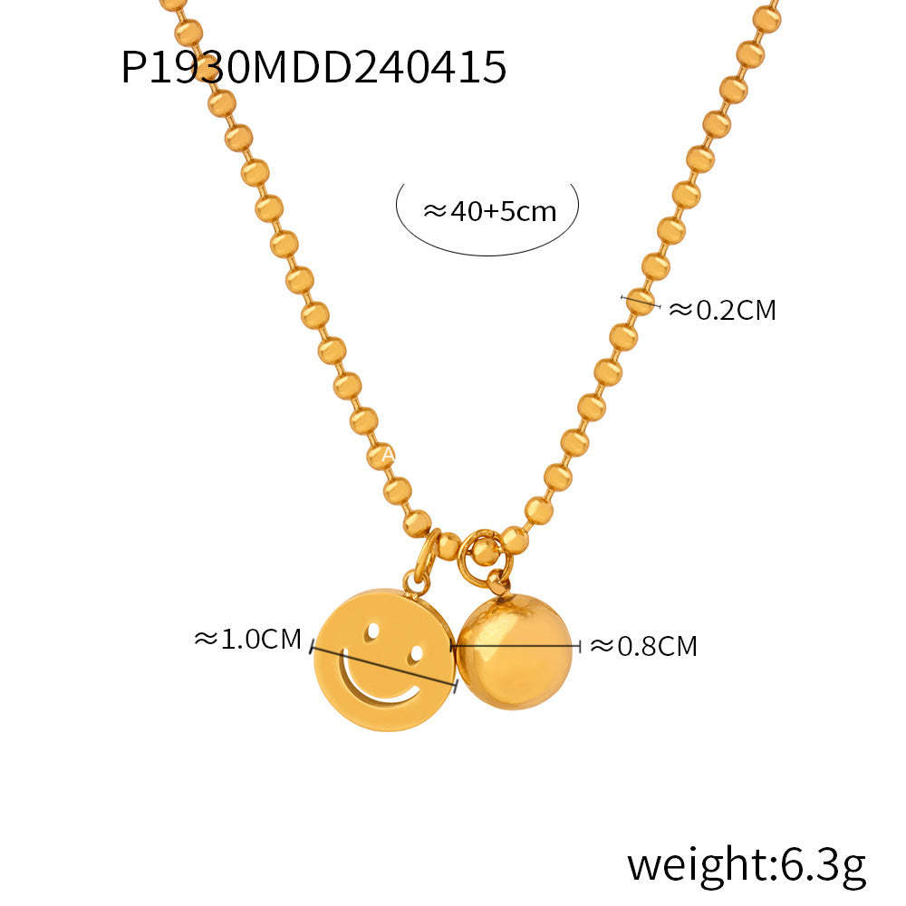 D관 - 프렌치 디자인 리본 로마 모조 진주 라운드 펜던트 티타늄 스틸 도금 목걸이 [P1930-3] 24.04-3