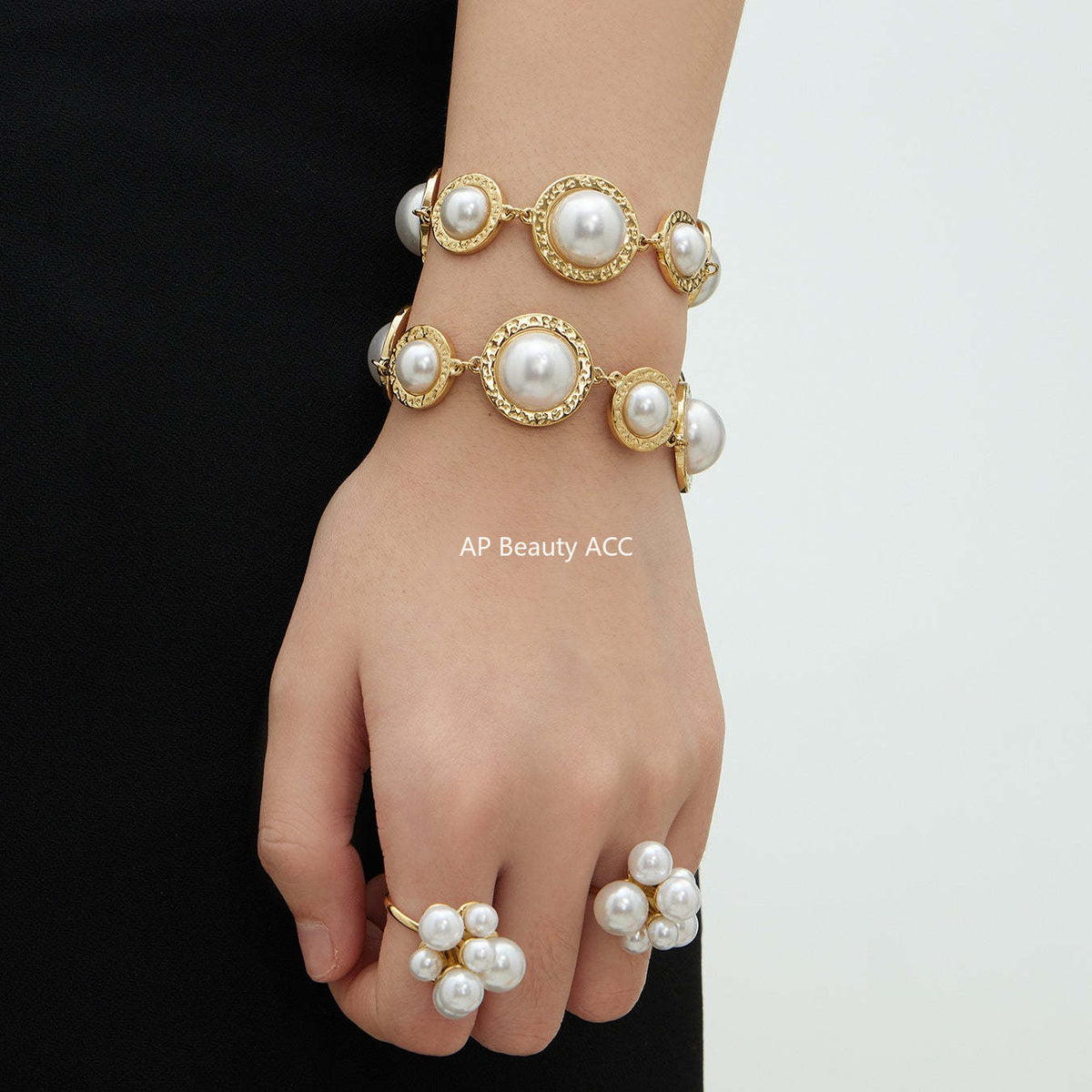 D관 - 스테인리스 스틸 18K 도금 자개 진주 라운드 레진 팔찌 반지 [TXA520-TXE520] 25.12-3
