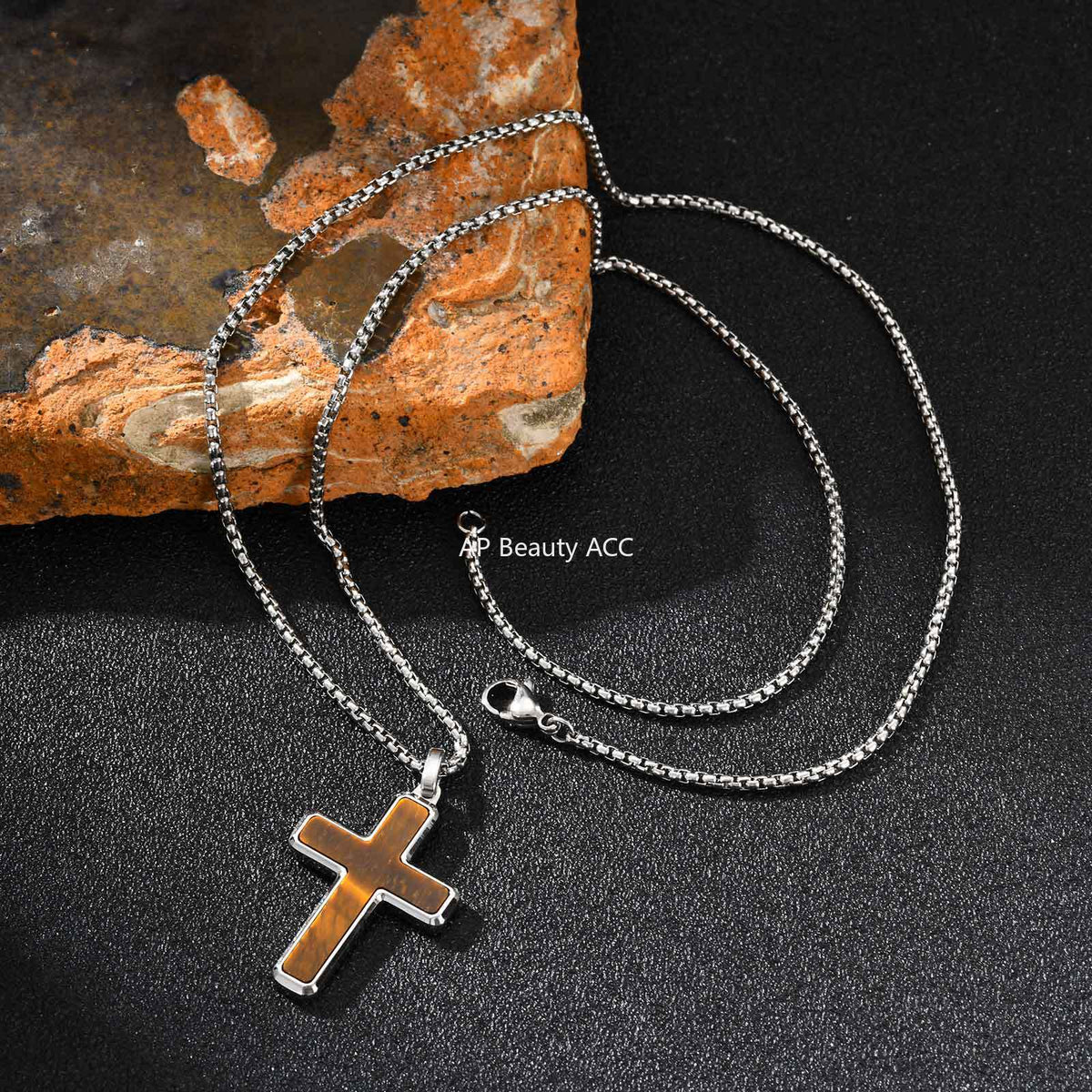 G관 - 스테인리스 스틸 십자가 터키석 호안석 펜던트 목걸이 [PN-2224] 25.12-2