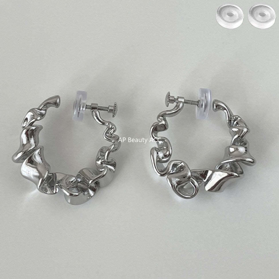 A관 - 비정형 크링클 주름 모양 귀찌 귀걸이 [EJ-59] 25.12-1