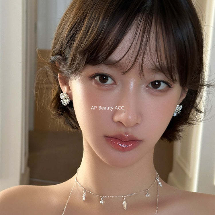 A관 - 눈꽃 플라워 모양 큐빅 진주 귀걸이 [EH-4048] 25.12-1