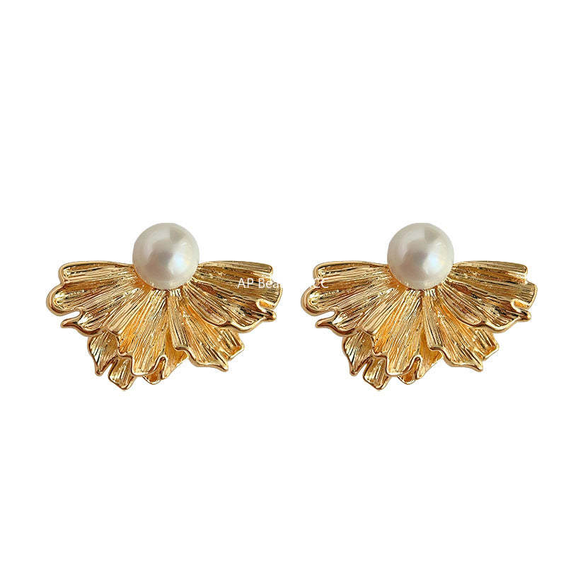 C관 - 14K 도금 담수 진주 꽃 모양 우아한 귀걸이 [4136] 24.06-1