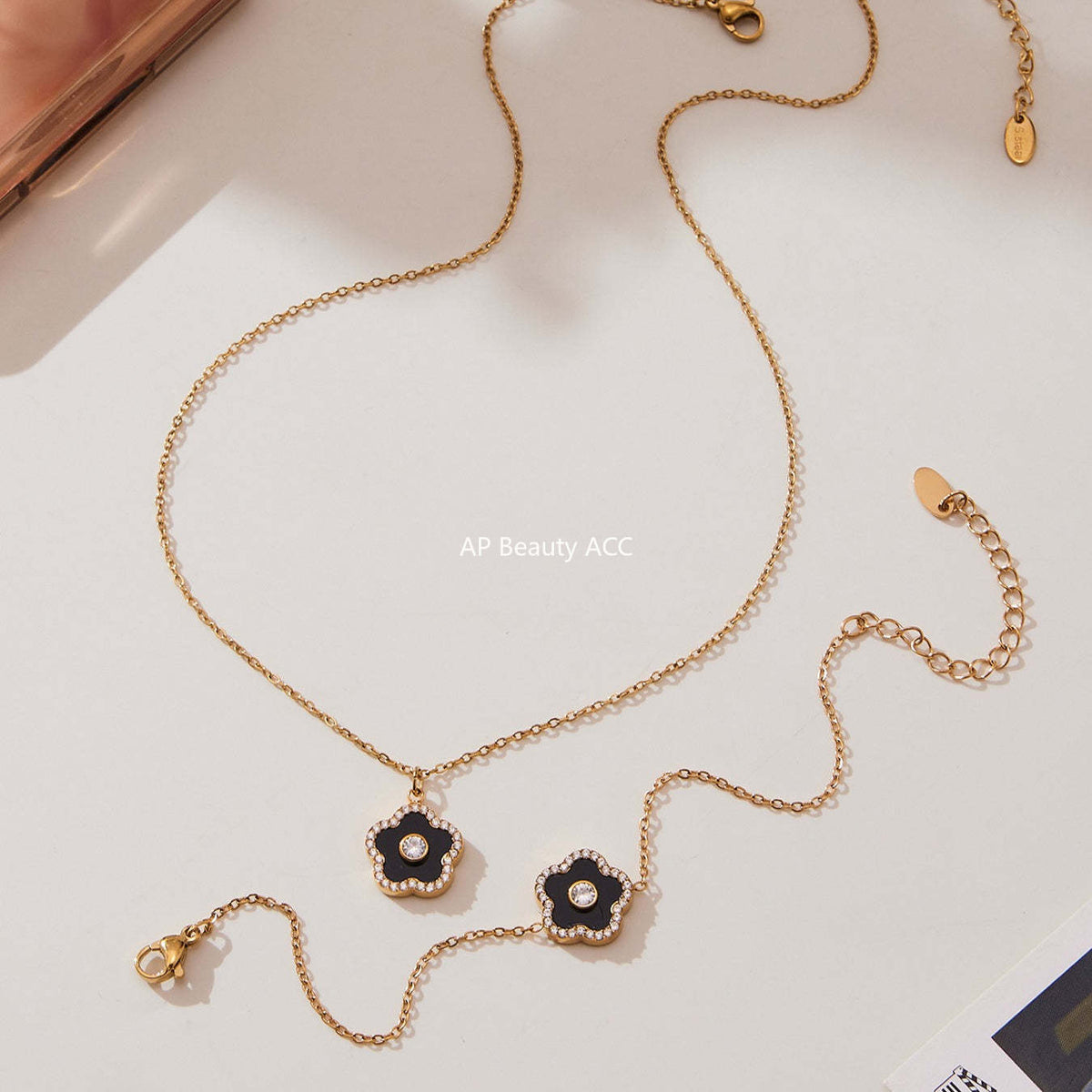 D관 - 스테인리스 스틸 크리스탈 큐브 플라워 큐빅 펜던트 목걸이 팔찌 [TXP453] 25.10-4