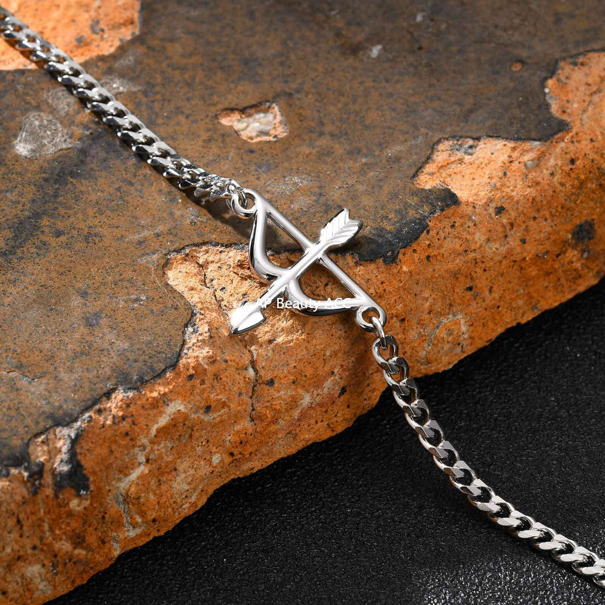 G관 - 스테인리스 스틸 체인 활 모양 펜던트 팔찌 [BR-2621] 25.11-1