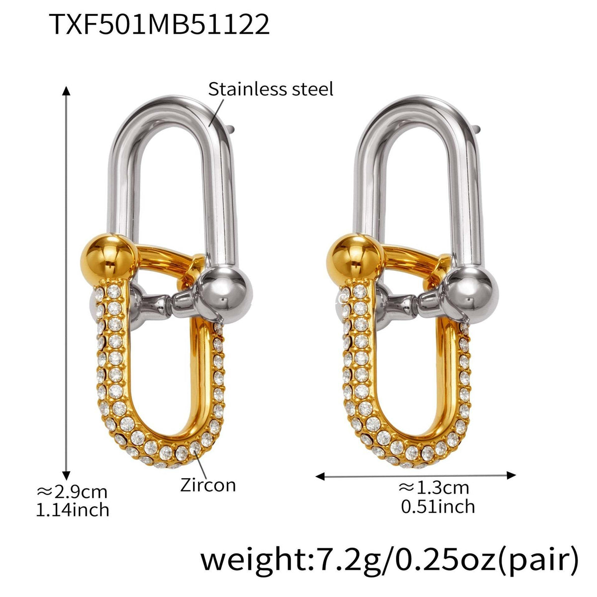 D관 - 스테인리스 스틸 말발굽 모양 큐빅 펜던트 18K 도금 귀걸이 반지 팔찌 목걸이 [TXP501] 25.11-4