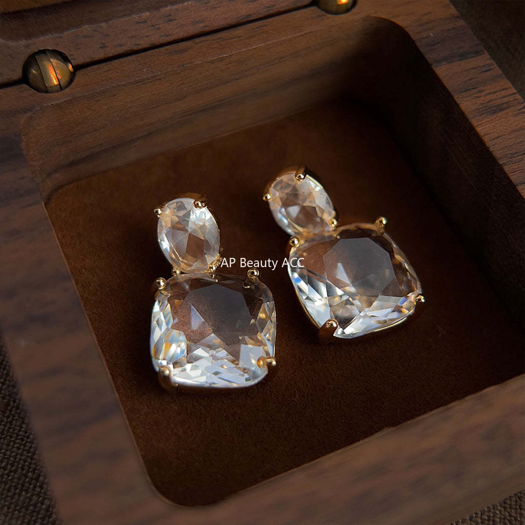 C관 - 925 은침 프렌치 스타일 투명 기하학 디자인 고급스러운 귀걸이 [2743] 24.01-2
