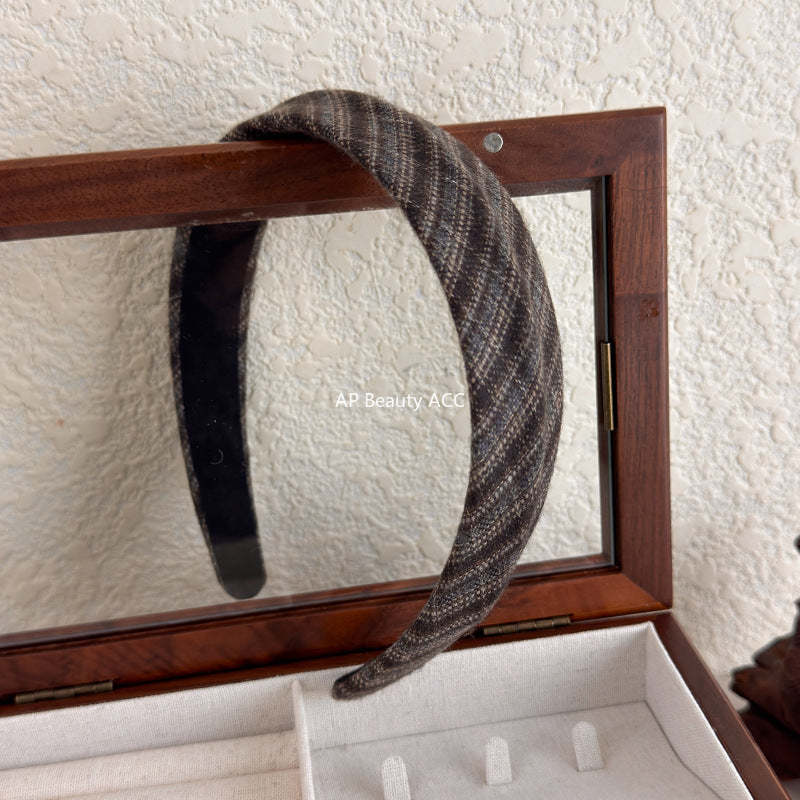 E관 - 체크 패턴 패브릭 볼륨 와이드 머리띠 [27675] 25.11-3