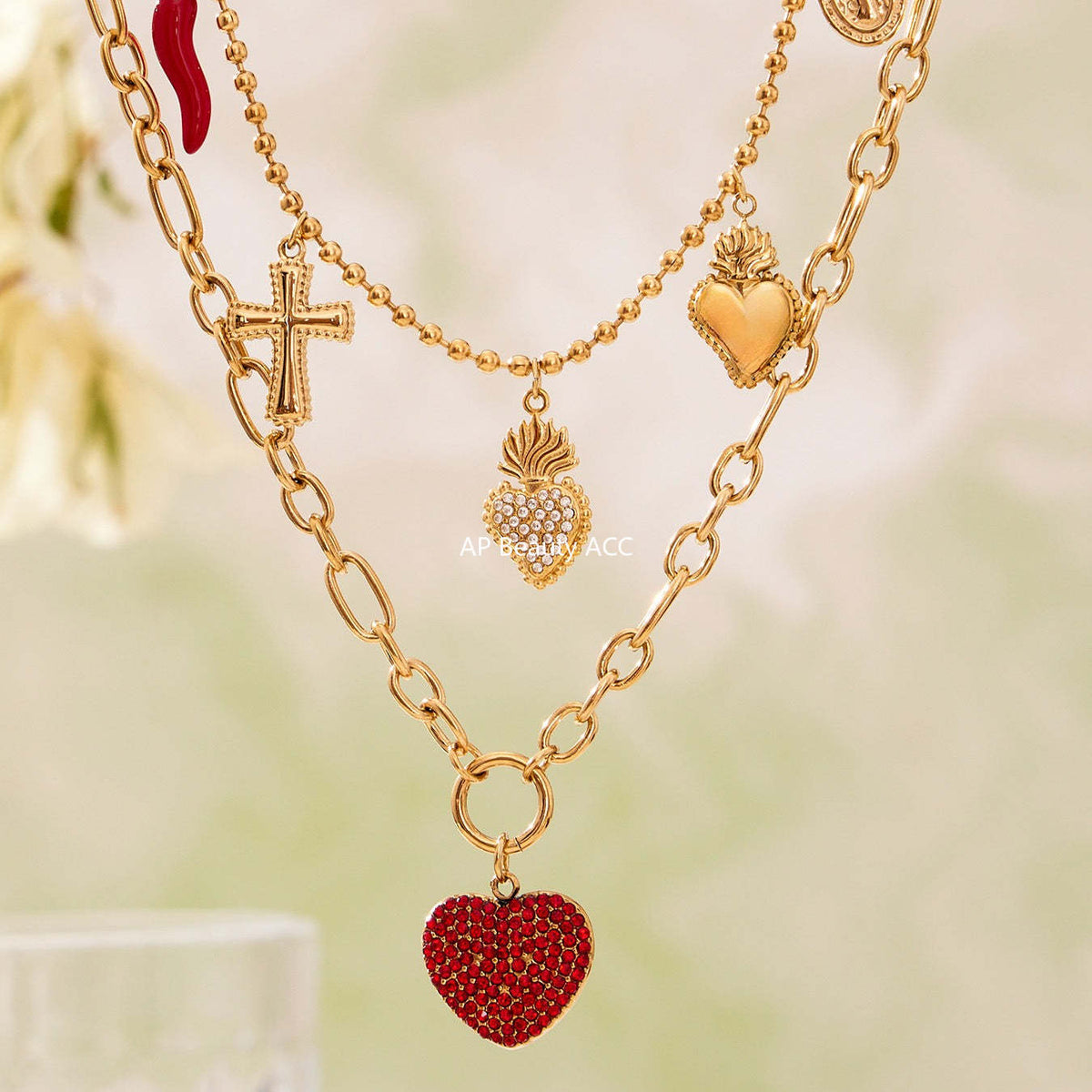 D관 - 18K 도금 스테인리스 스틸 큐빅 왕관 하트 반지 귀걸이 목걸이 [TXP450] 25.10-4