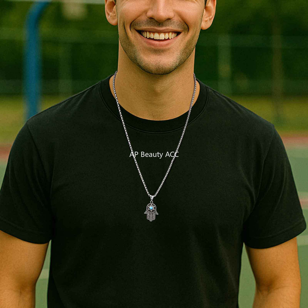 G관 - 스테인리스 터키석 파티마의 손 함사 펜던트 목걸이 [PN-2232] 25.11-1