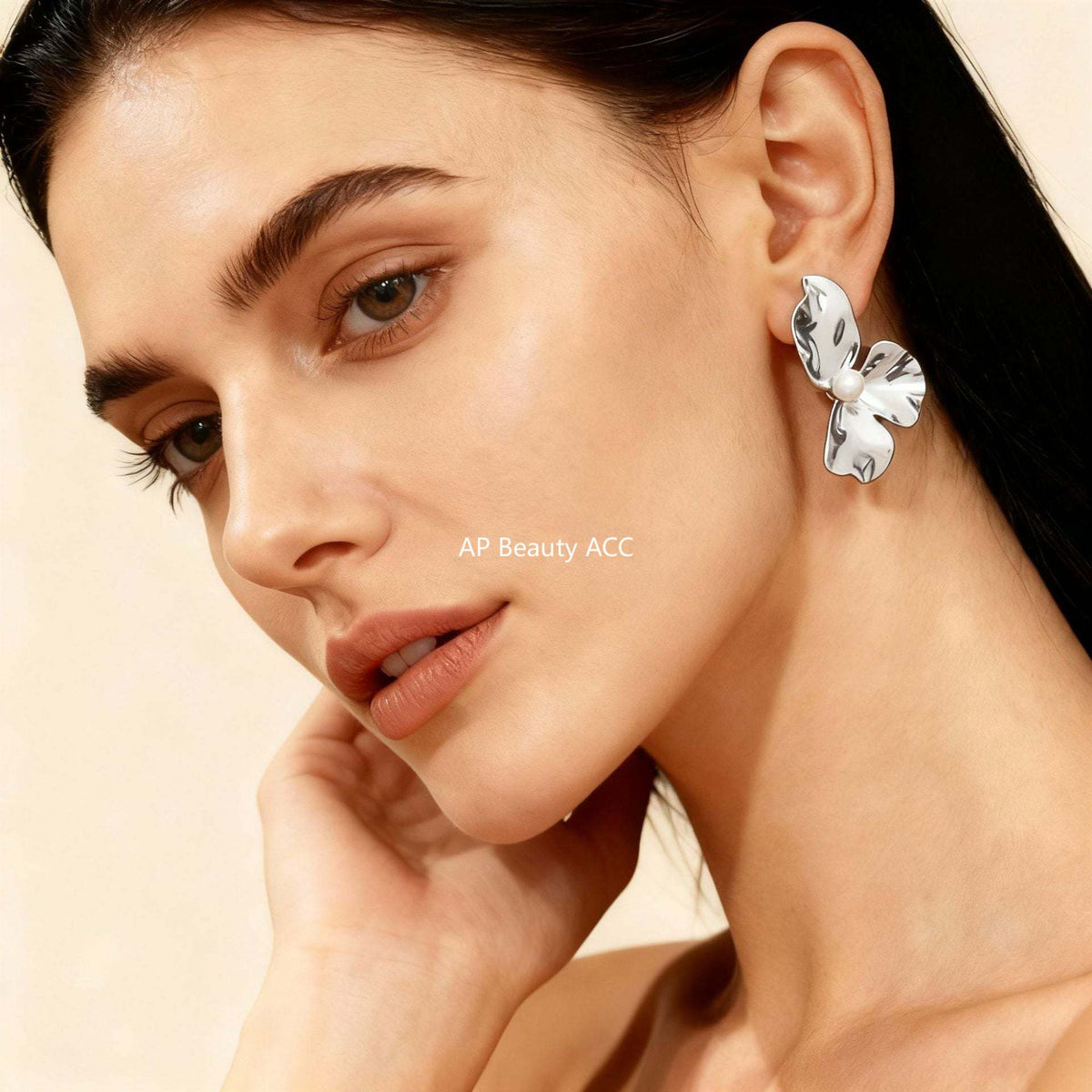 D관 - 스테인리스 스틸 자개 진주 플라워 디자인 귀걸이 [F312] 25.12-1