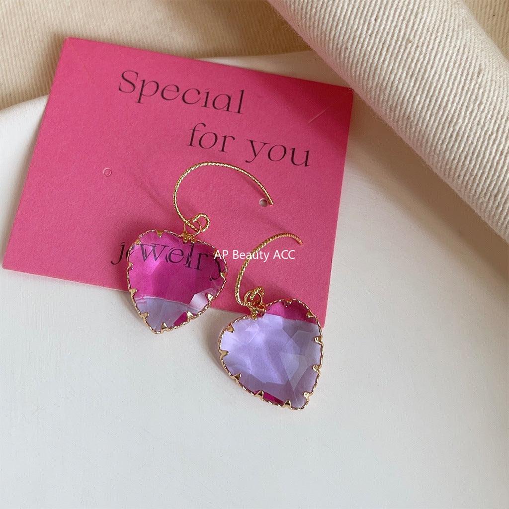 C관 - 반짝이는 유리 크리스탈 하트 18K 도금 귀걸이 [3678] 24.03-5