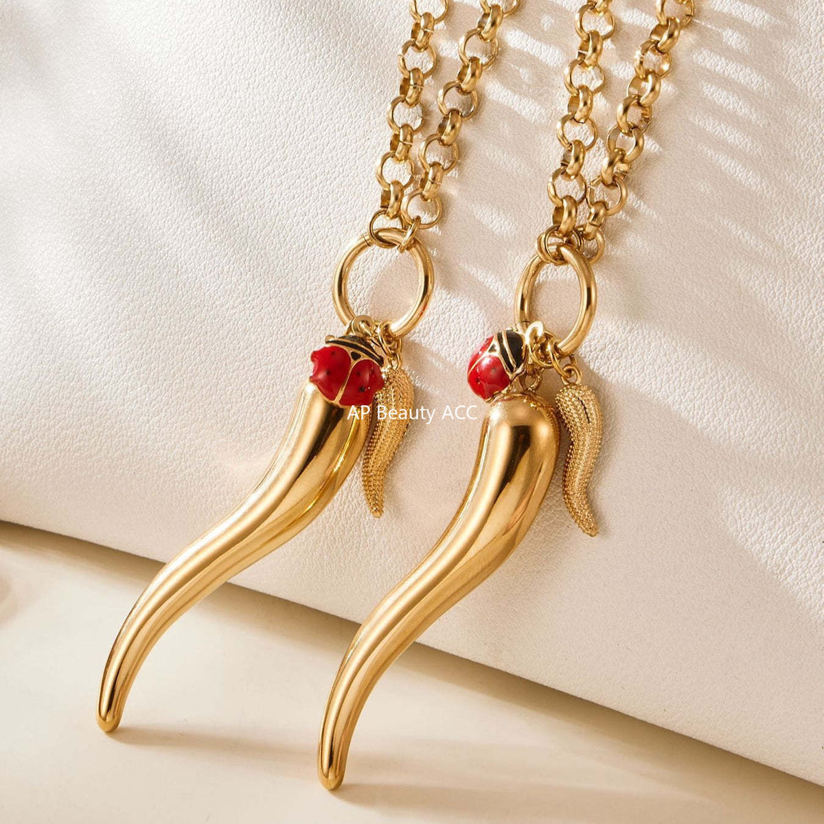 D관 - 고추 모양 펜던트 큐빅 18K 도금 스테인리스 목걸이 [P1094] 25.11-3