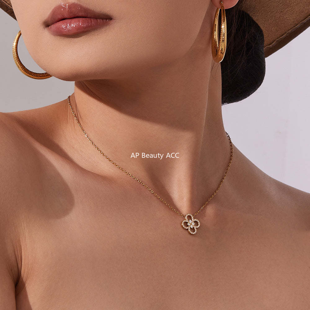 D관 - 네잎클로버 큐빅 18K 도금 스테인리스 목걸이 팔찌 [TXP474-TXE474] 25.11-3