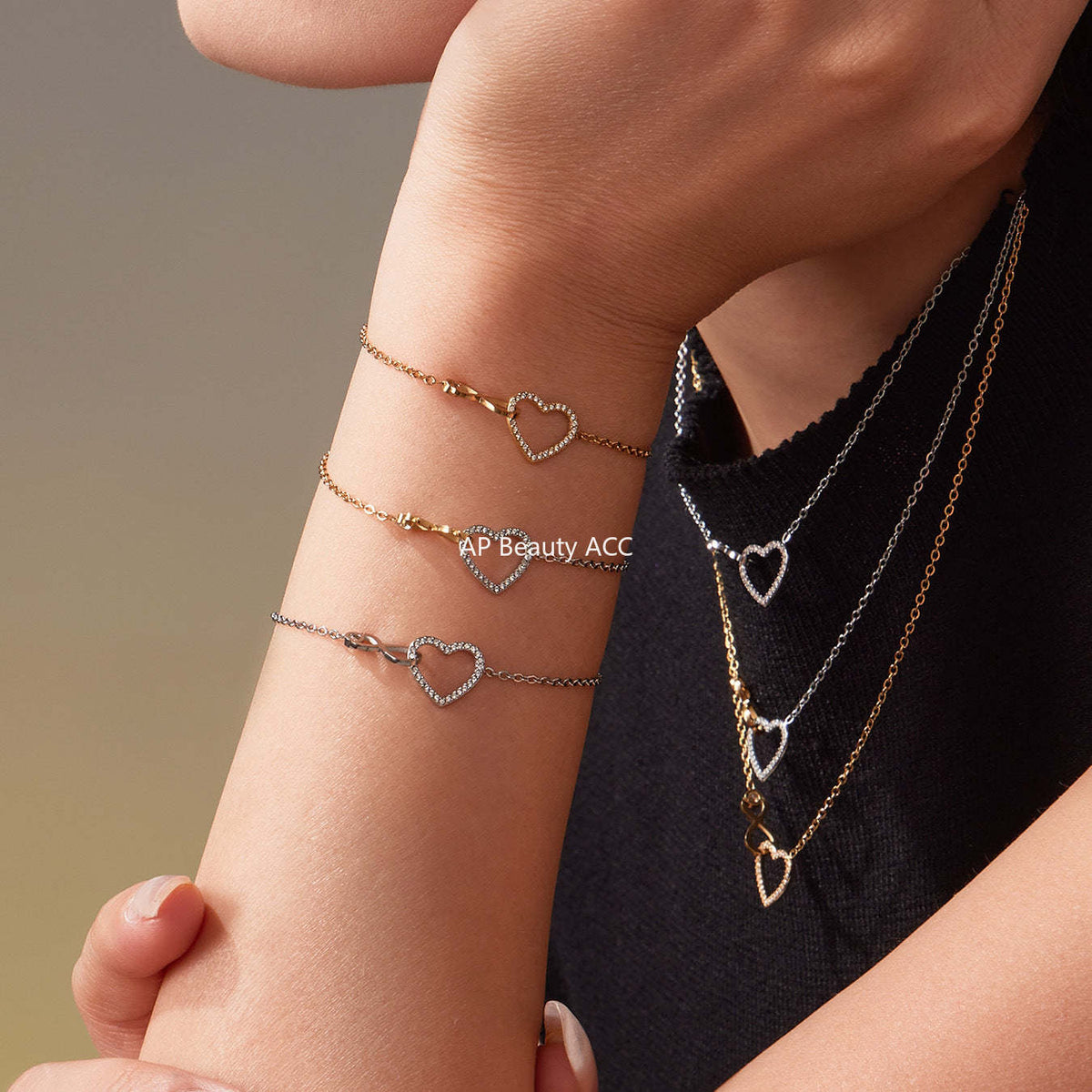 D관 - 하트 인피니티 큐빅 18K 도금 스테인리스 목걸이 팔찌 [TXP461] 25.11-3