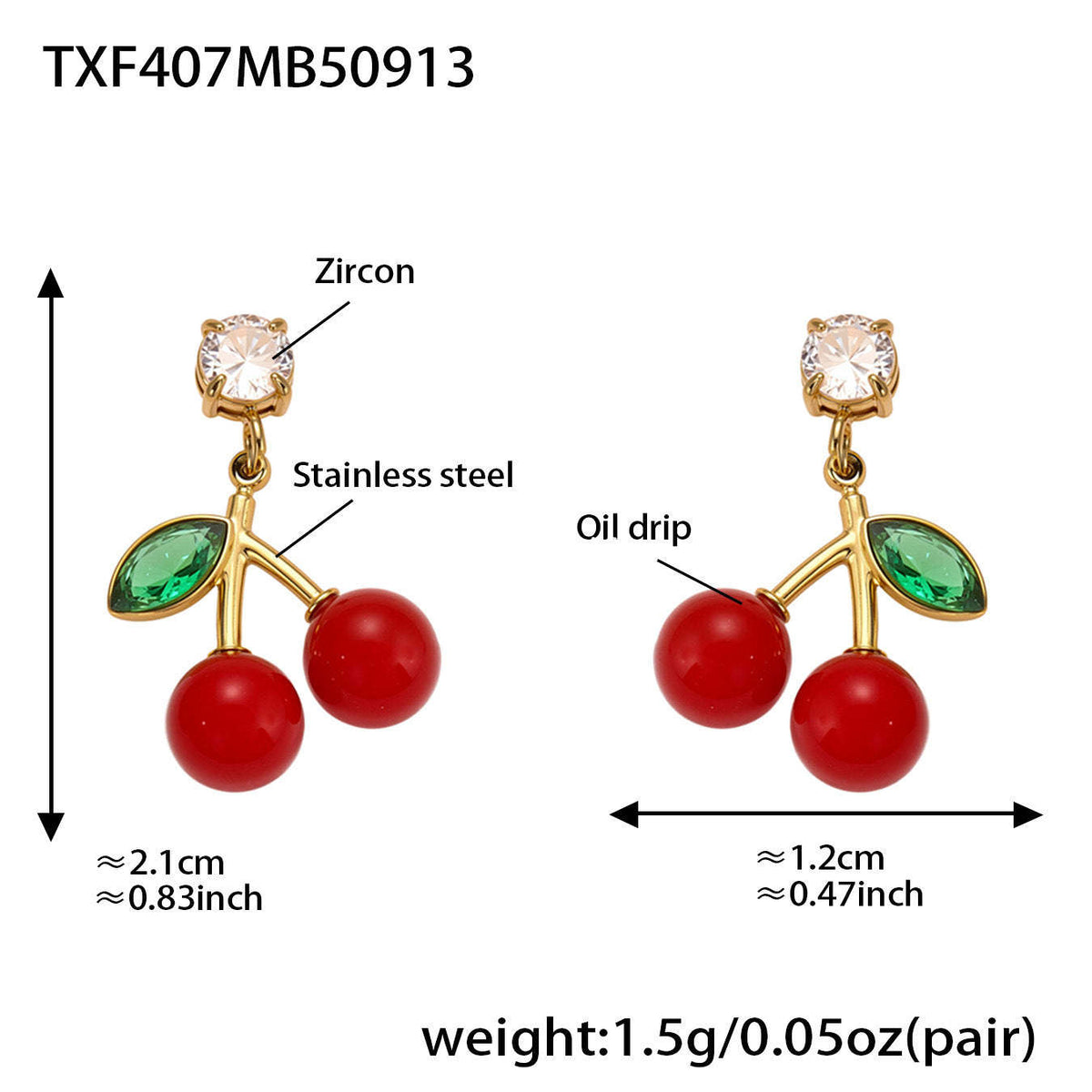 D관 - 스테인리스 스틸 체리 펜던트 목걸이 귀걸이 팔찌 반지 [TXP407] 25.09-4