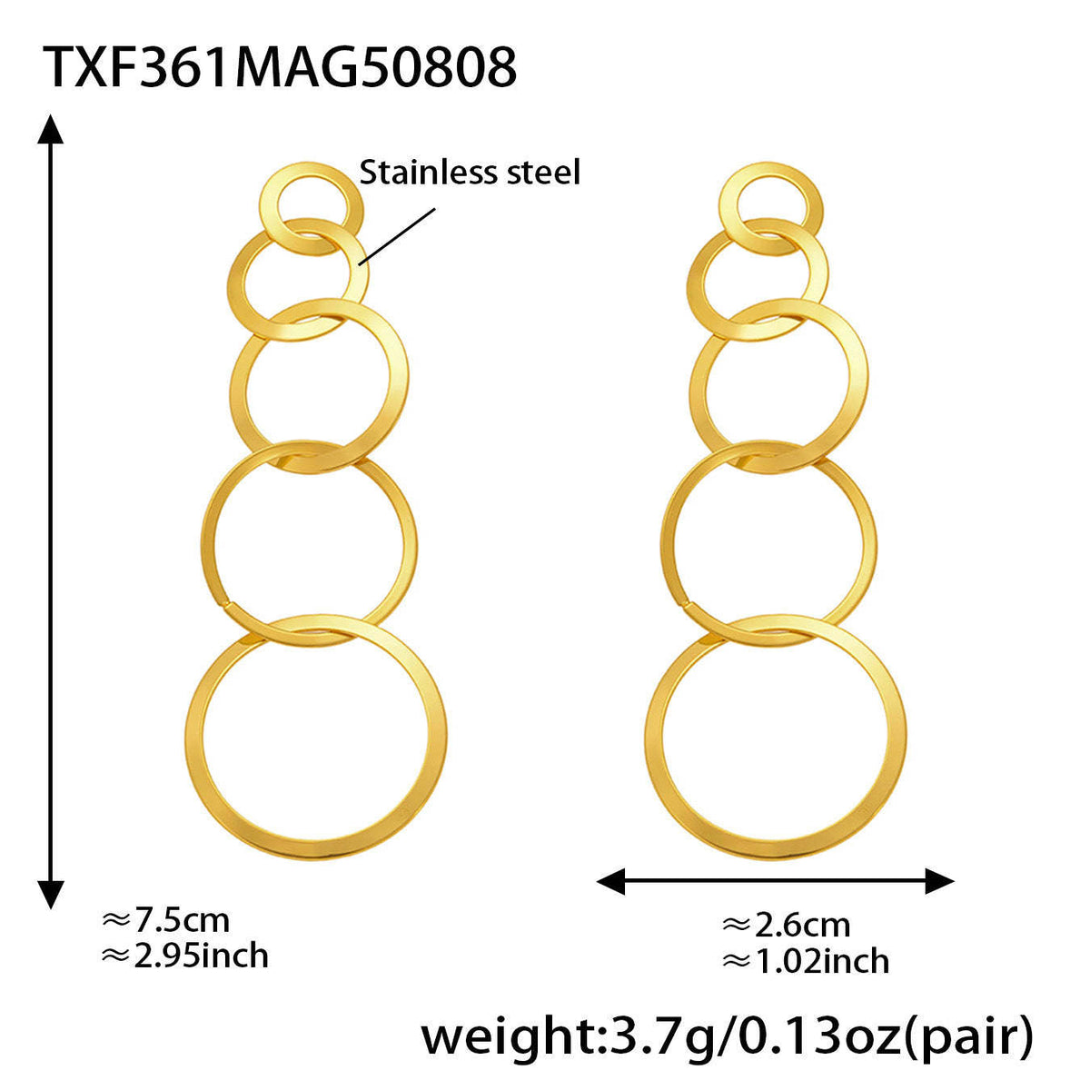D관 - 스테인리스 스틸 원형 18K 도금 귀걸이 팔찌 목걸이 [TXP361-TXE361-TXF361] 25.08-3