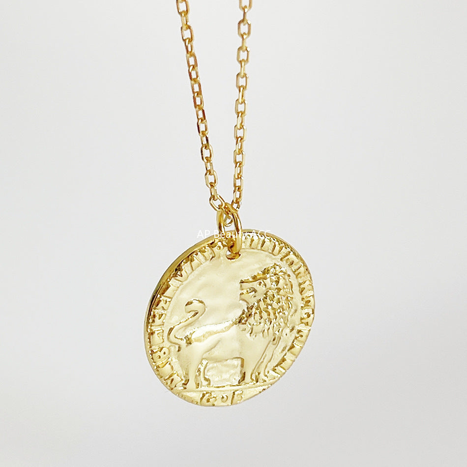 F관 - 925 실버 사자 엠보싱 원형 펜던트 목걸이 [B771] 25.11-2