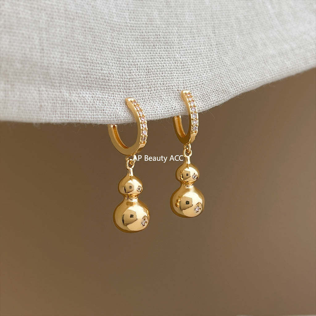 C관 - 14K 도금 미니 큐빅 호리병 펜던트 귀걸이 [7021] 25.11-1