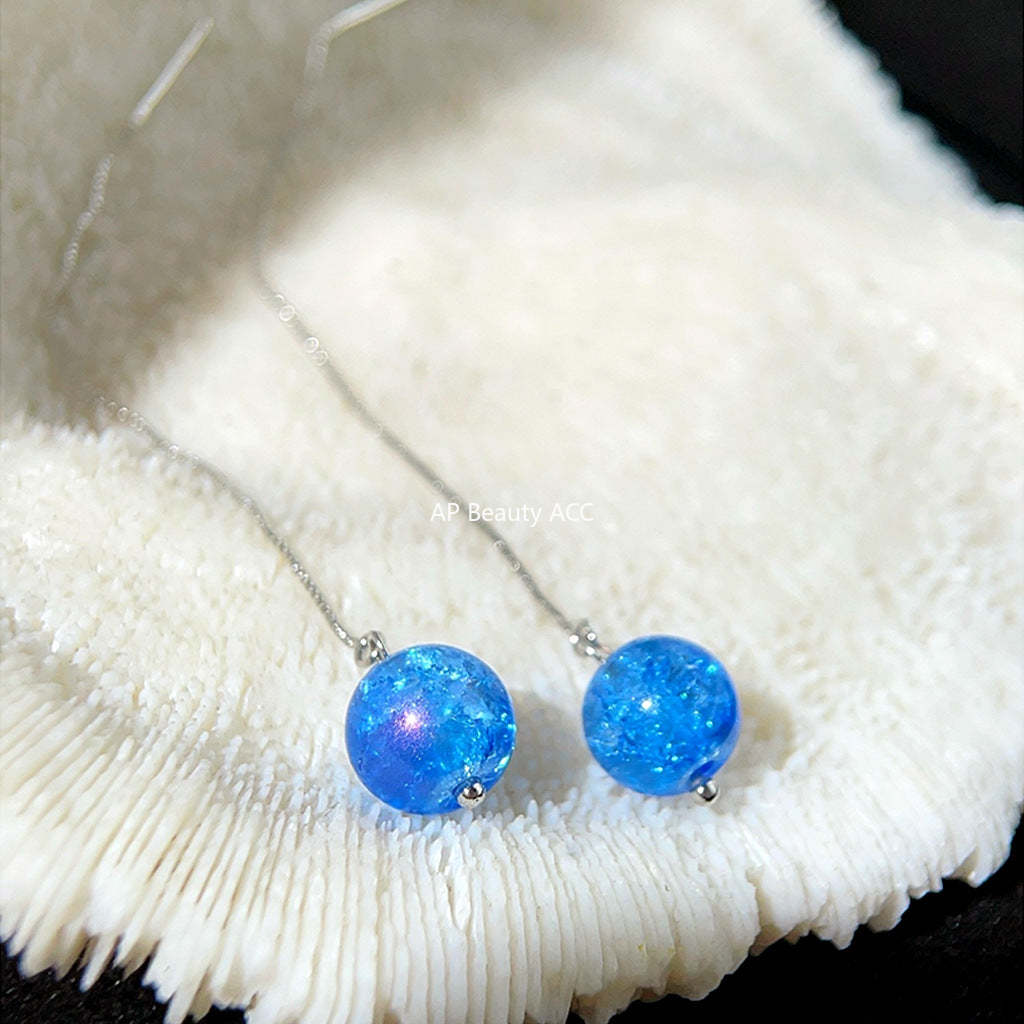 C관 - 유리 파편 블루 별 긴 드롭형 귀걸이 [4286] 24.06-4