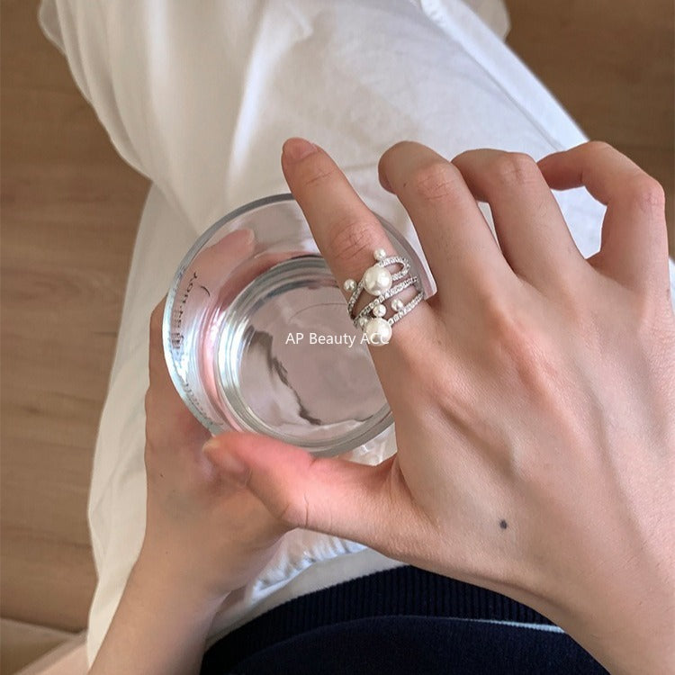 A관 - 빈티지 진주 레이어 큐빅 오픈형 반지 [JZ-0728] 25.11-1