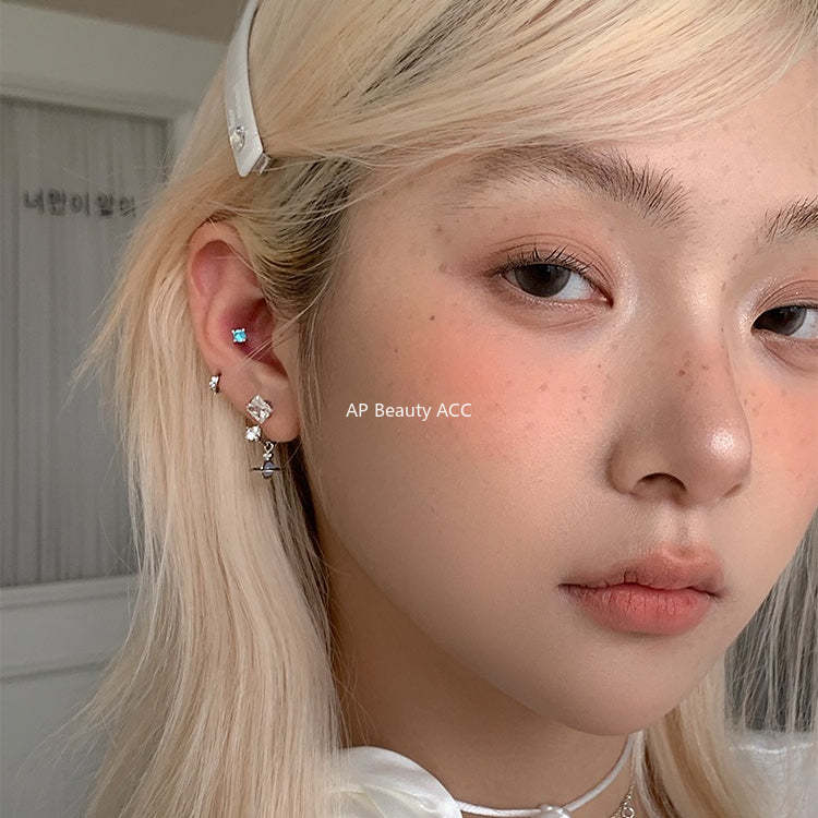 A관 - 사각 큐빅 우주 행성 펜던트 티타늄 스틸 귀걸이 [EH-4153] 25.12-2