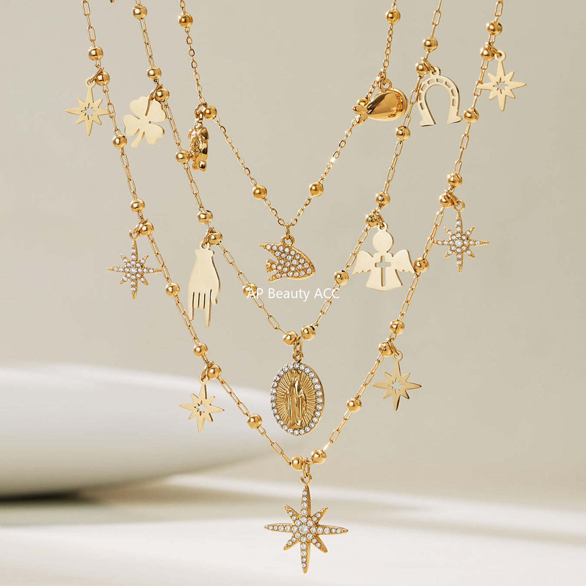 D관 - 스테인리스 스틸 진주 큐빅 펜던트 18K 도금 목걸이 [P732] 25.11-4