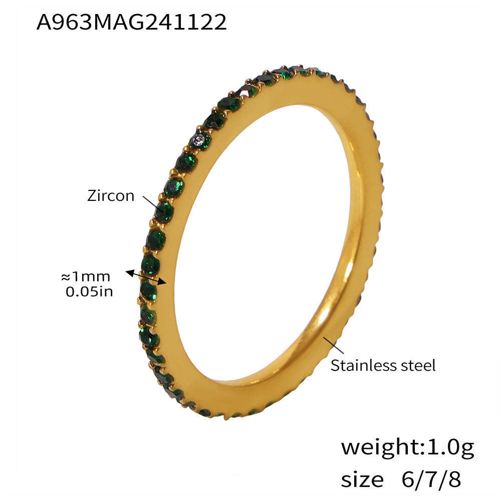 D관 - 1.5mm 슬림 풀 큐빅 유니크 커플링 PVD 18K 도금 반지 [A963] 24.11-5