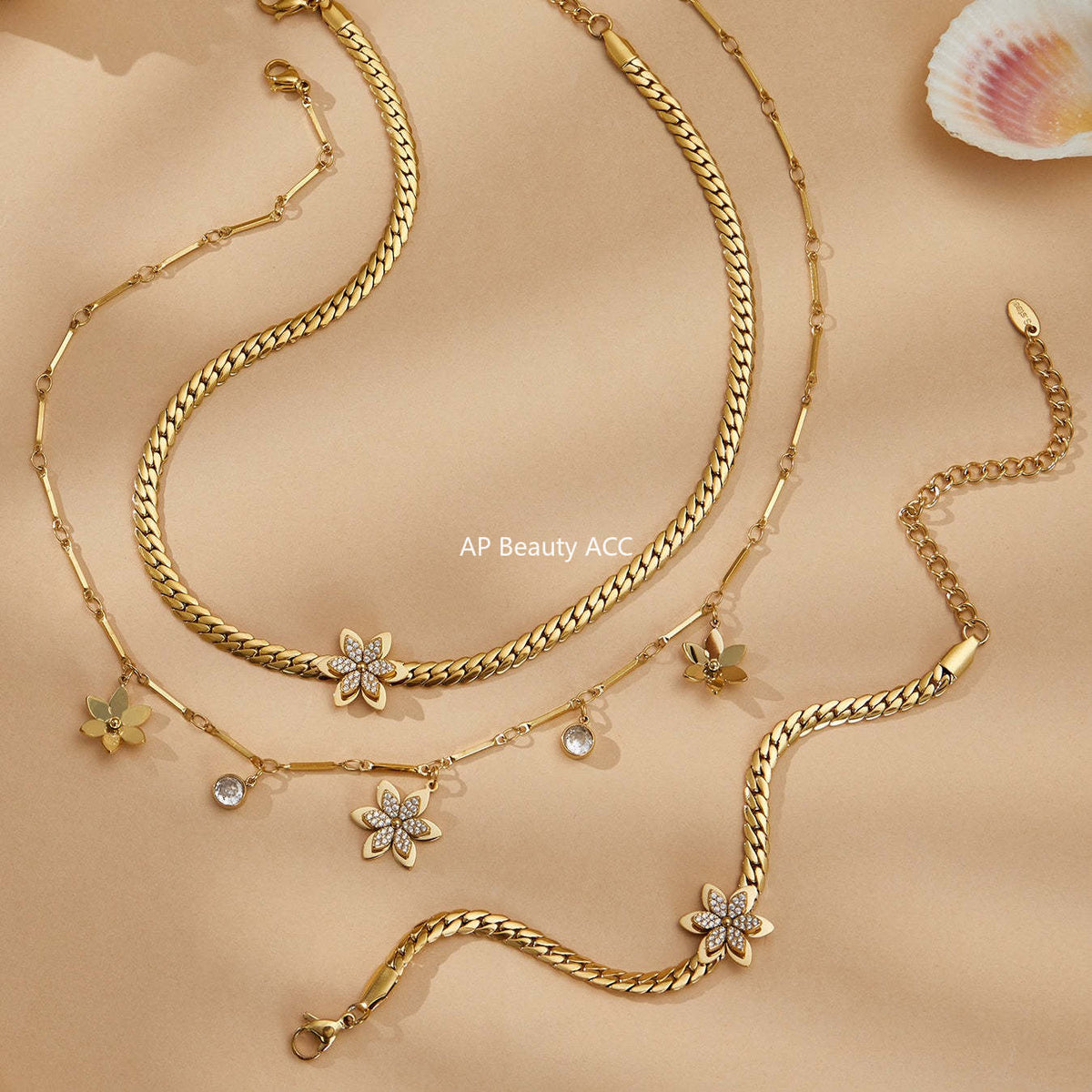 D관 - 스테인리스 스틸 큐빅 플라워 펜던트 목걸이 팔찌 [TXP525] 25.12-3