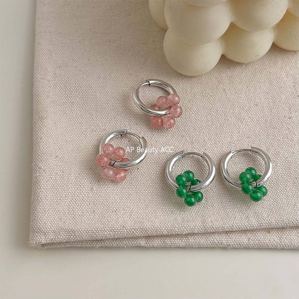 C관 - 핸드메이드 스트로베리 쿼츠 녹마노 원형 귀걸이 [5601-5602] 25.02-3