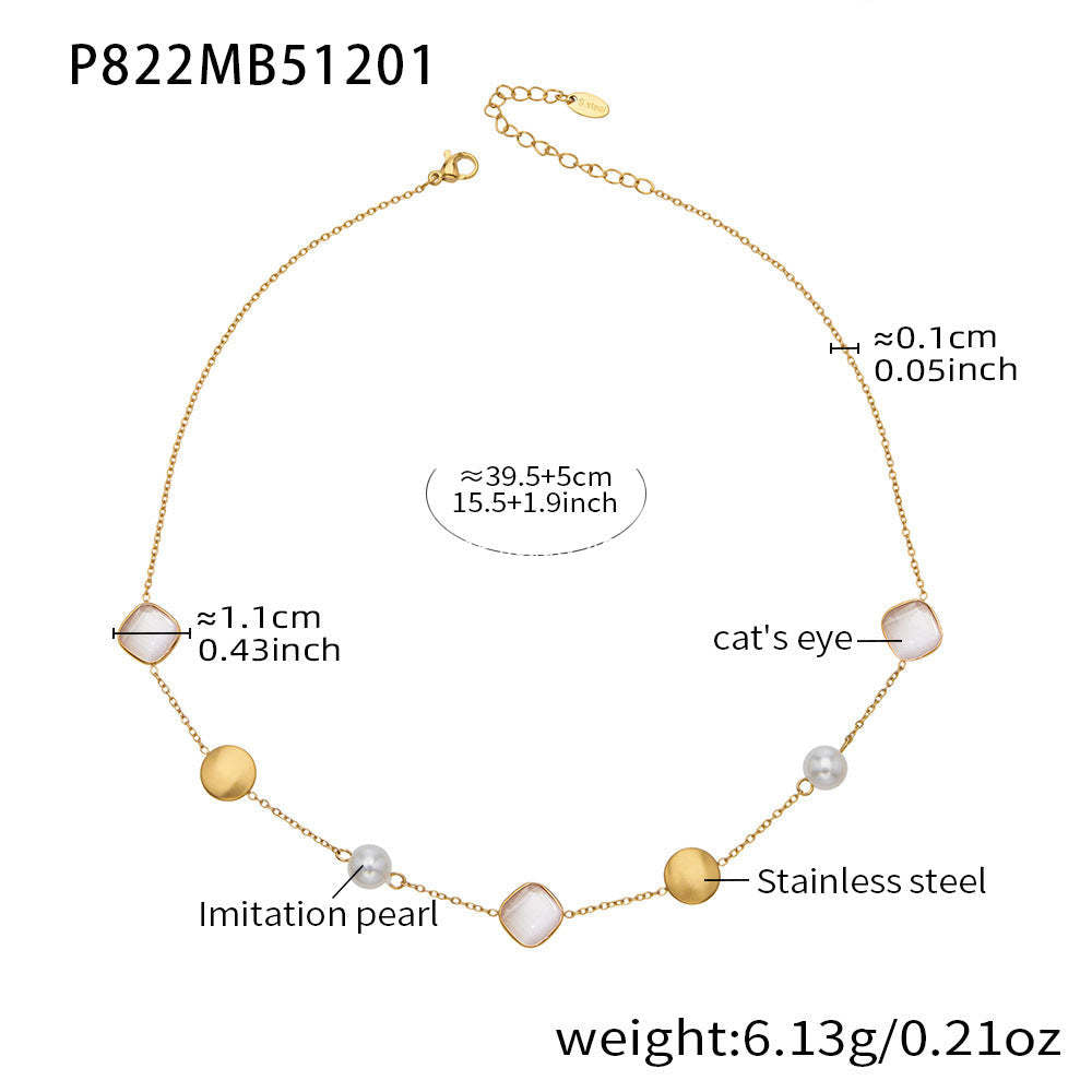 D관 - 묘안석 컬러 비즈 18K 도금 스테인리스 스틸 목걸이 [P822] 25.12-2