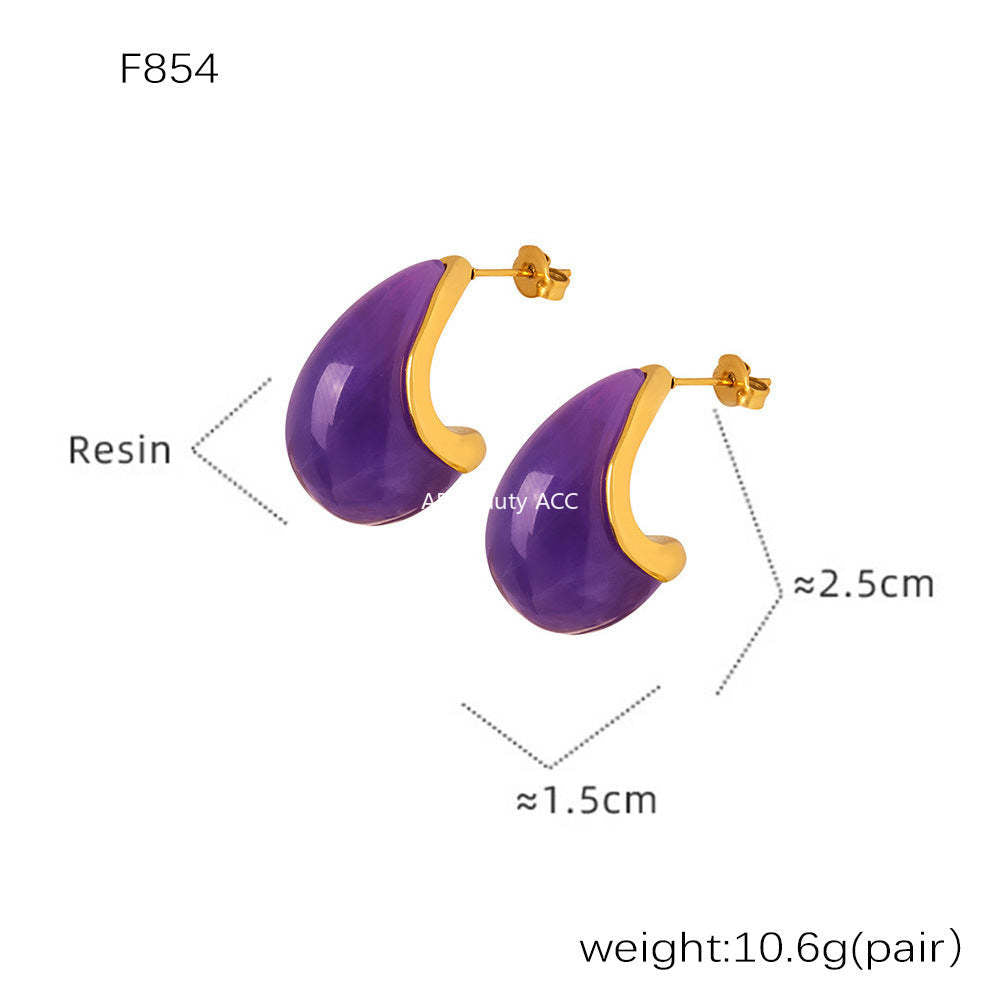 D관 - 스테인리스 스틸 캔디 컬러풀 레진 귀걸이 [F854] 24.12-4