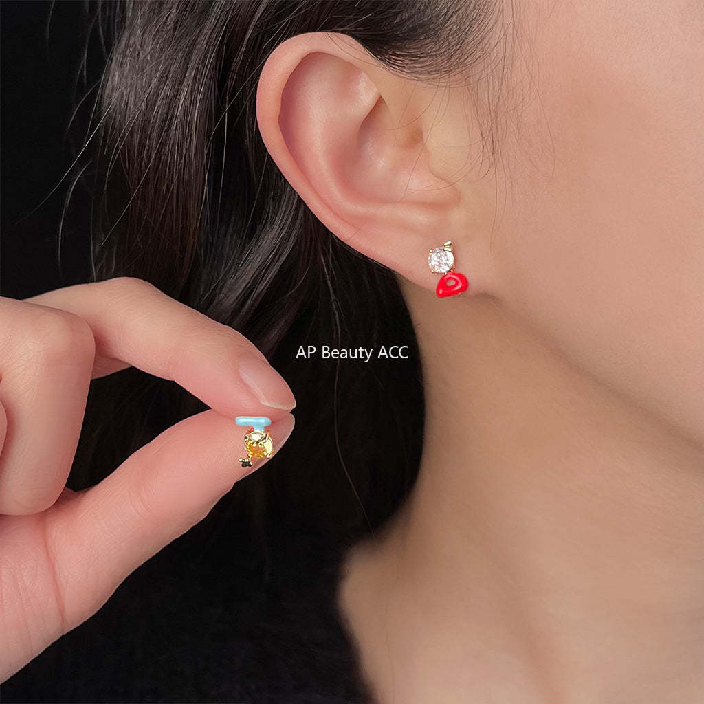 C관 - 언밸런스 에나멜 코팅 14K 도금 은침 미니 귀걸이 [5671] 25.03-1