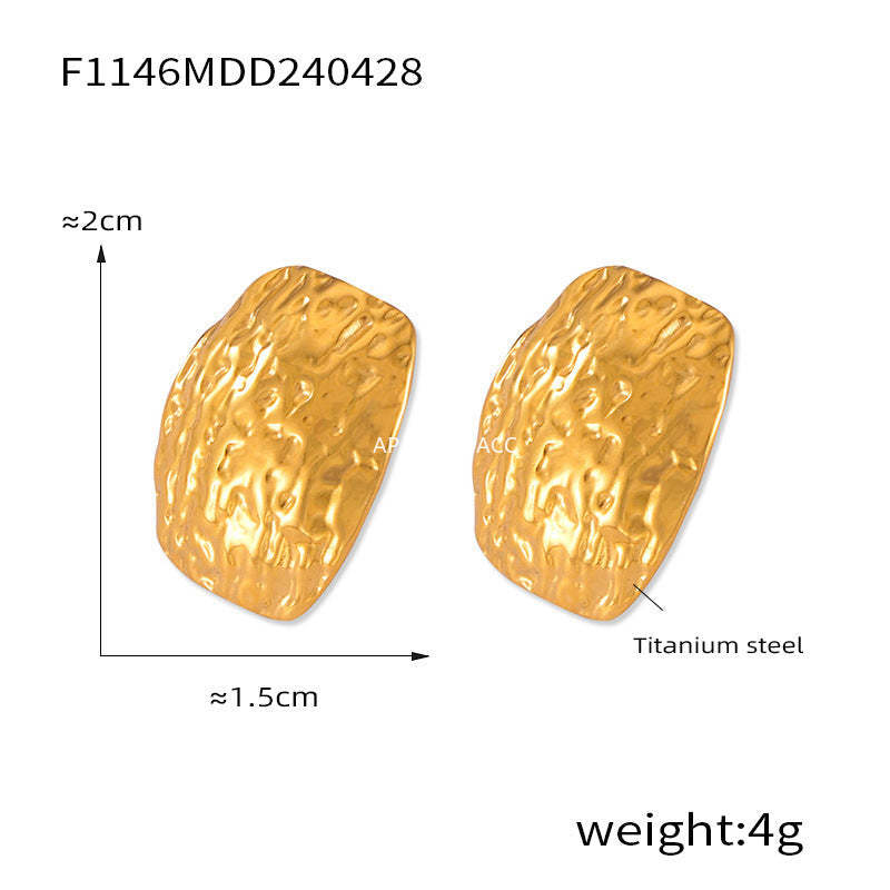 D관 - 트렌디 유니크 인기 티타늄 스틸 18K 도금 망치질 소라 기하학적 사각형 귀걸이 [F1145-6] 24.05-1