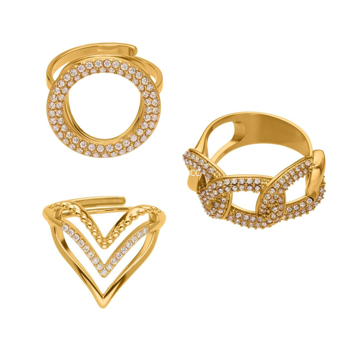 D관 - 스테인리스 스틸 풀 큐빅 하트 원형 오픈형 반지 [A330-A331] 25.09-4