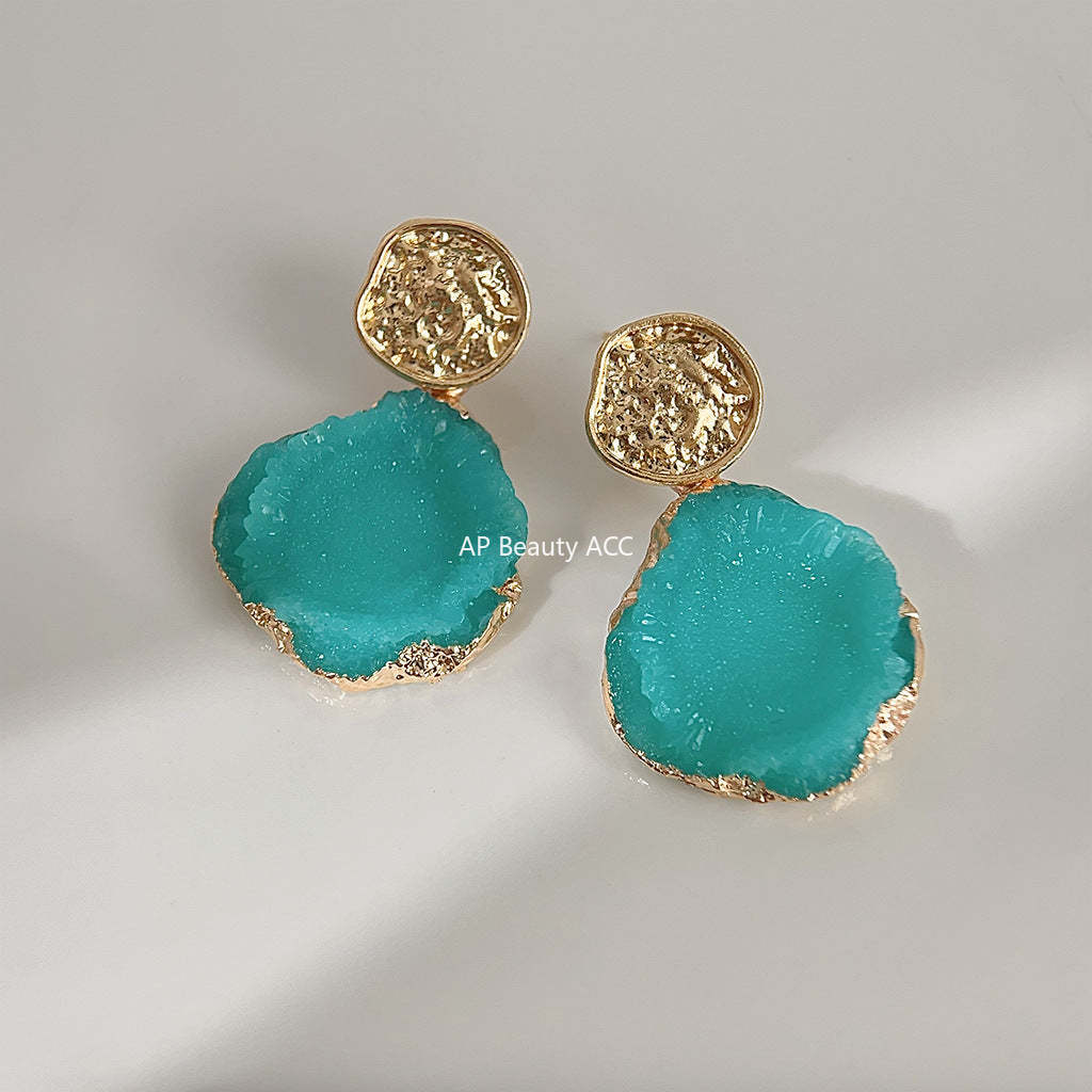 C관 - 바다 녹색 고급스러운 14K 도금 기하학 귀걸이 [3872] 24.04-3