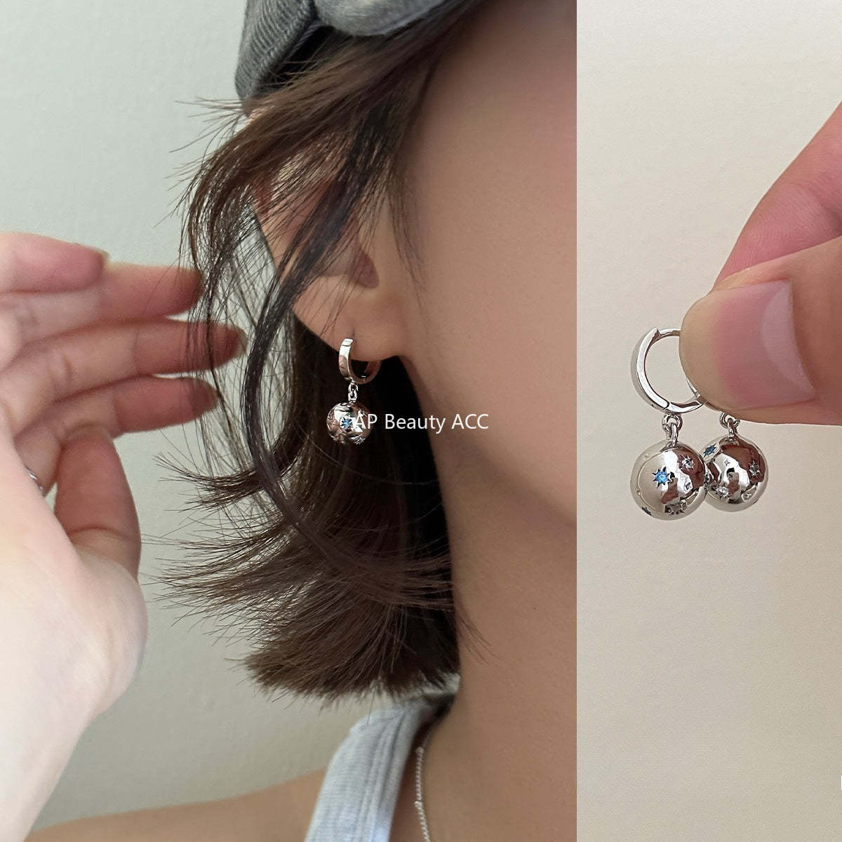 A관 - 큐빅 볼 펜던트 925 은침 링 귀걸이 [EH-4124] 25.12-2