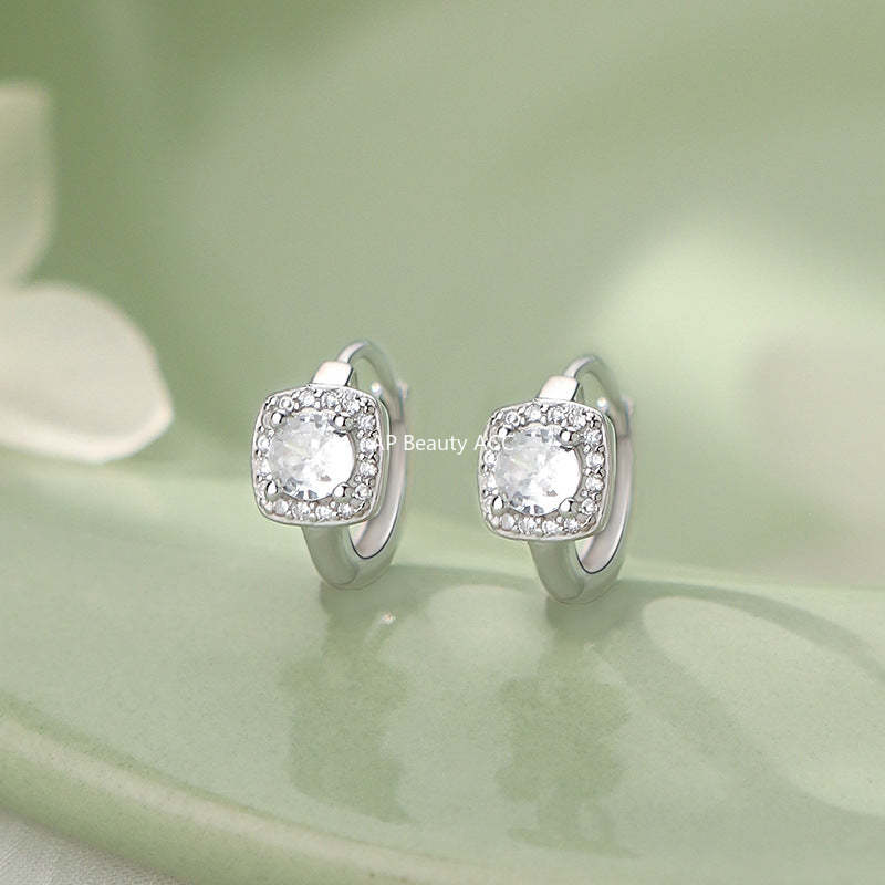 B관 - 925 실버 사각 원형 미니 큐빅 링 귀걸이 [YC3975E_1] 25.09-4