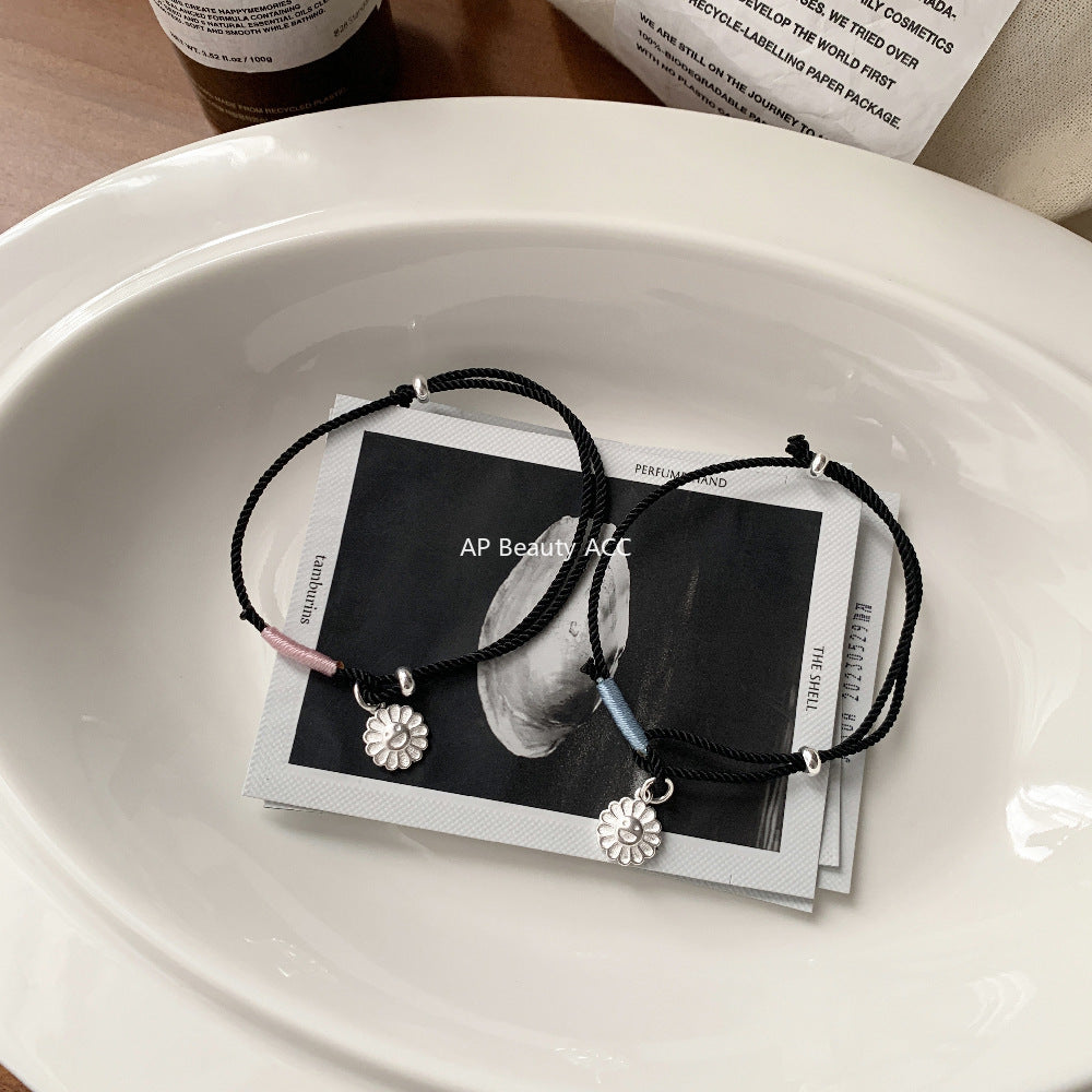 A관 - 925 실버 스마일 플라워 펜던트 핸드메이드 스트랩 팔찌 [1538] 25.11-2