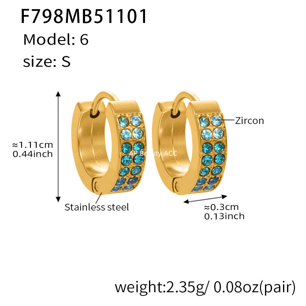 D관 - 스테인리스 18K 도금 C자형 멀티컬러 큐빅 귀걸이 [F798] 25.11-1